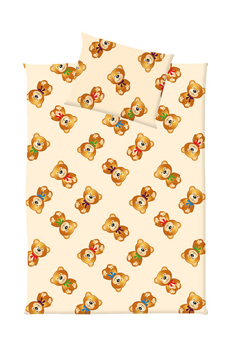 Kinderbettwäsche Teddy braun, Kissen 40x40cm und Decke 75x100cm, mit Knopfleiste