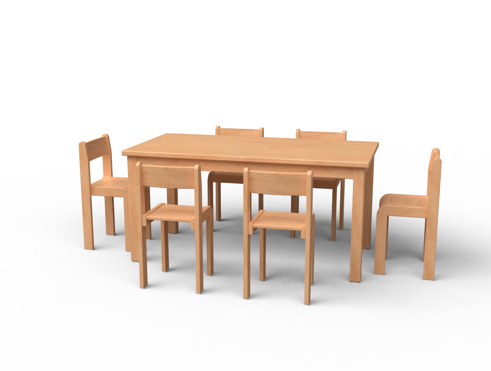 Stuhl-Tisch-Kombination Kindergarten 7er Set, Sitzhöhe 35 cm, Rechtecktisch in 120x60x59 cm