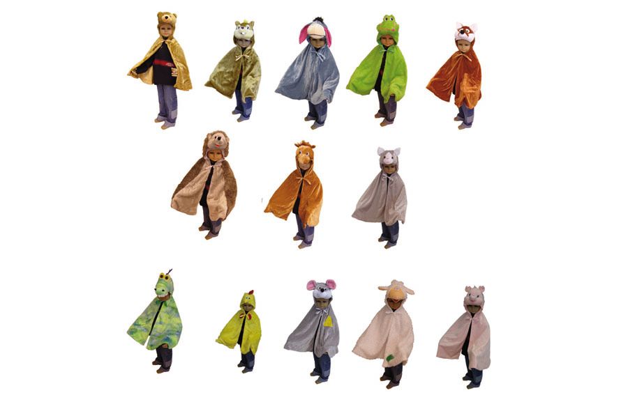 Kinder-Kostüme-Set 13-teilig, verschiedene Kostüme zum Thema Tierwelt